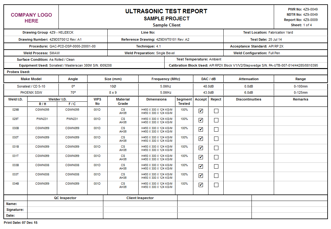 Product Detail In Welding Inspection Report Template