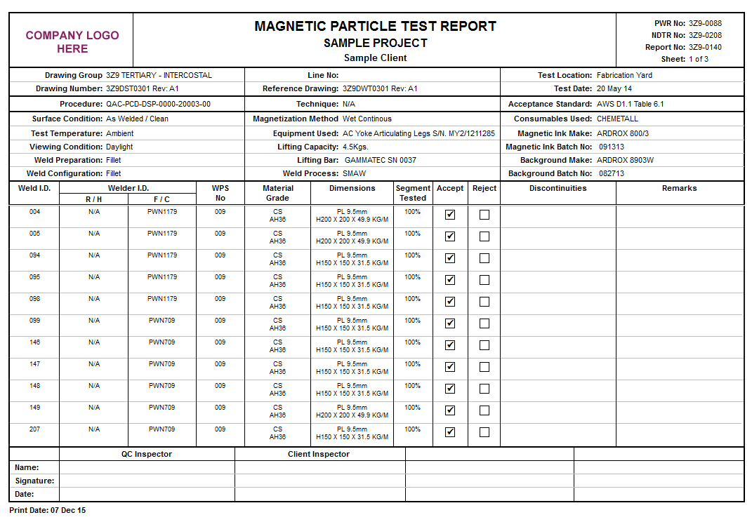 Product Detail Throughout Welding Inspection Report Template