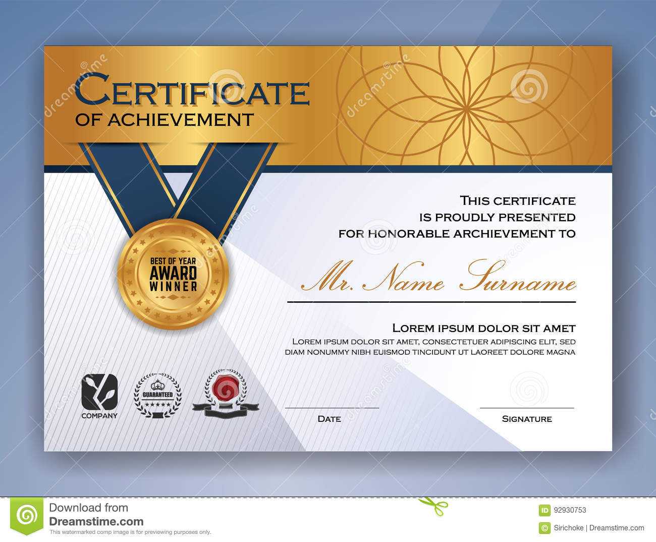 Professional Certificate Template Design Stock Vector Inside Professional Award Certificate Template