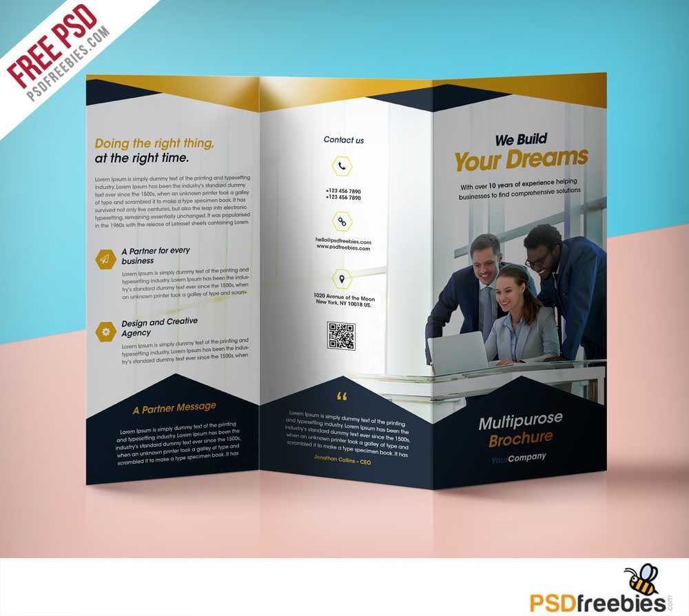 Professional Corporate Tri Fold Brochure Free Psd Template Inside Three Panel Brochure Template