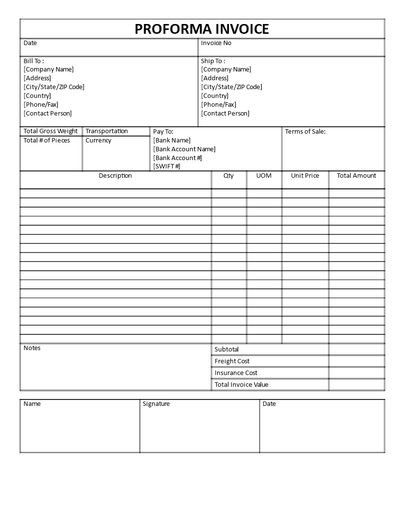 Proforma Invoice Template Word | Templates At Regarding Free Proforma Invoice Template Word