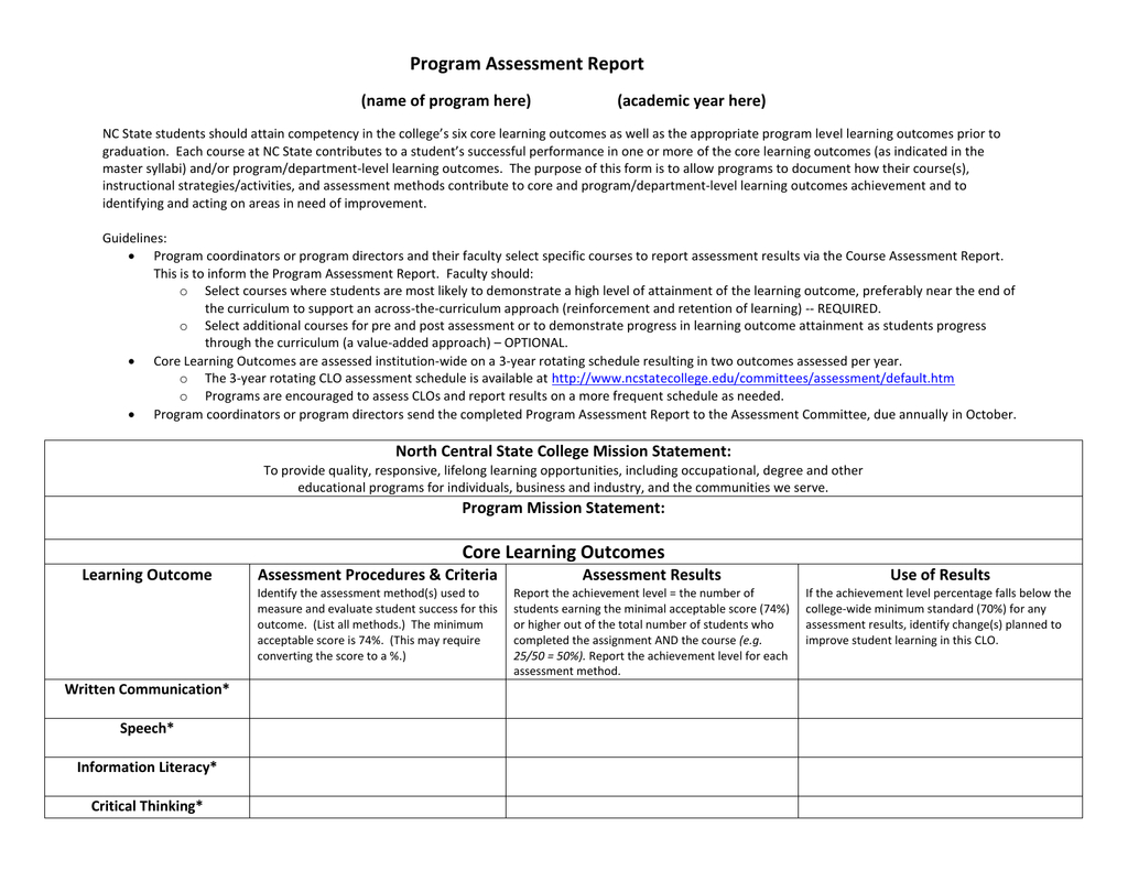 Program Assessment Report Template With Regard To Data Quality Assessment Report Template