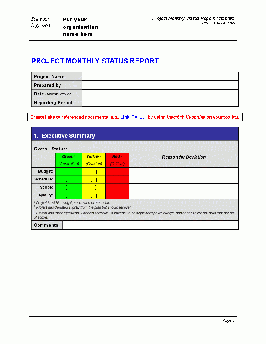 Progress Monthly Status Report (Word) – Flevypro Document Throughout Project Monthly Status Report Template