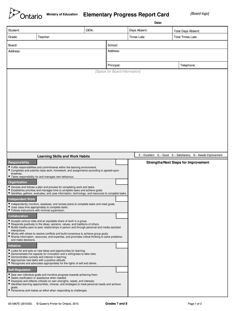 Progress Reports Ontario – Fill Online, Printable, Fillable For Educational Progress Report Template