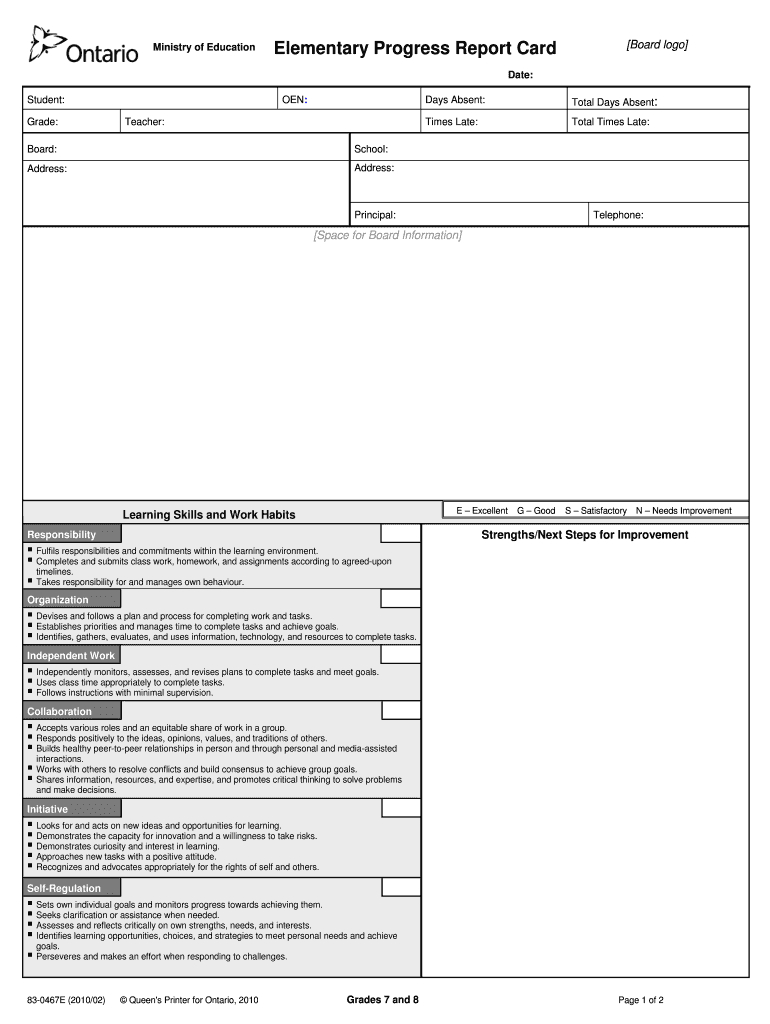 Progress Reports Ontario – Fill Online, Printable, Fillable Pertaining To School Progress Report Template