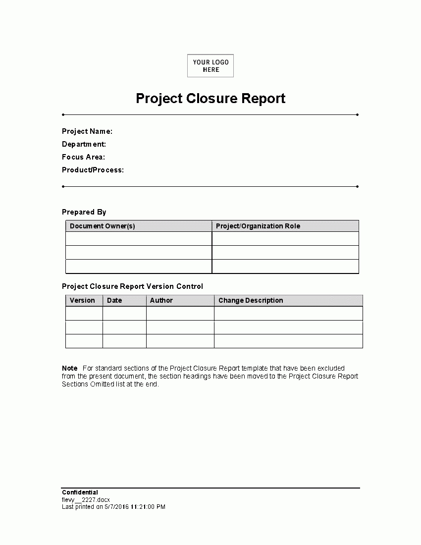 Project Closure Report (Word) - Flevypro Document With Regard To Closure Report Template