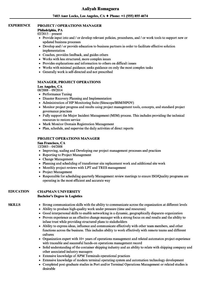 Project Operations Manager Resume Samples | Velvet Jobs In Operations Manager Report Template