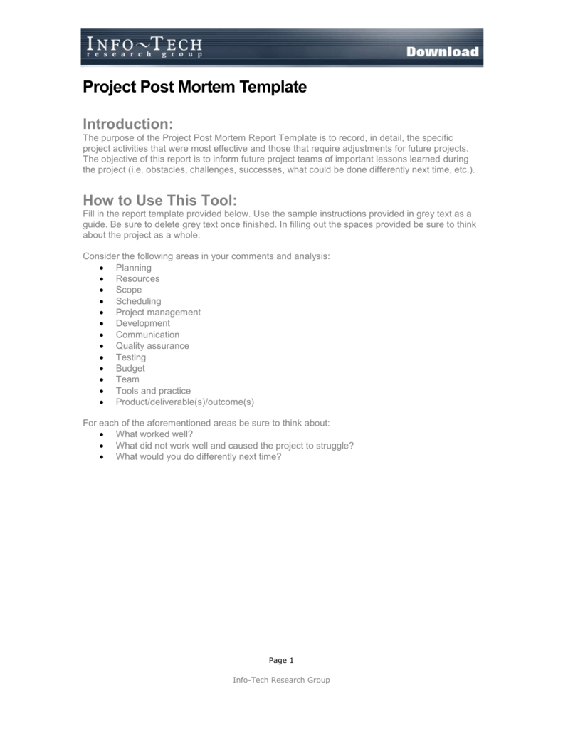 Project Post Mortem Template Pertaining To Project Analysis Report Template