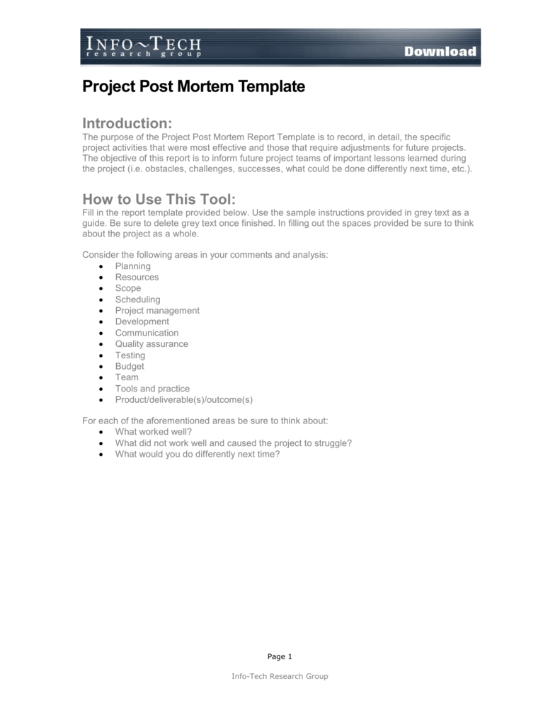 Project Post Mortem Template Throughout Post Project Report Template