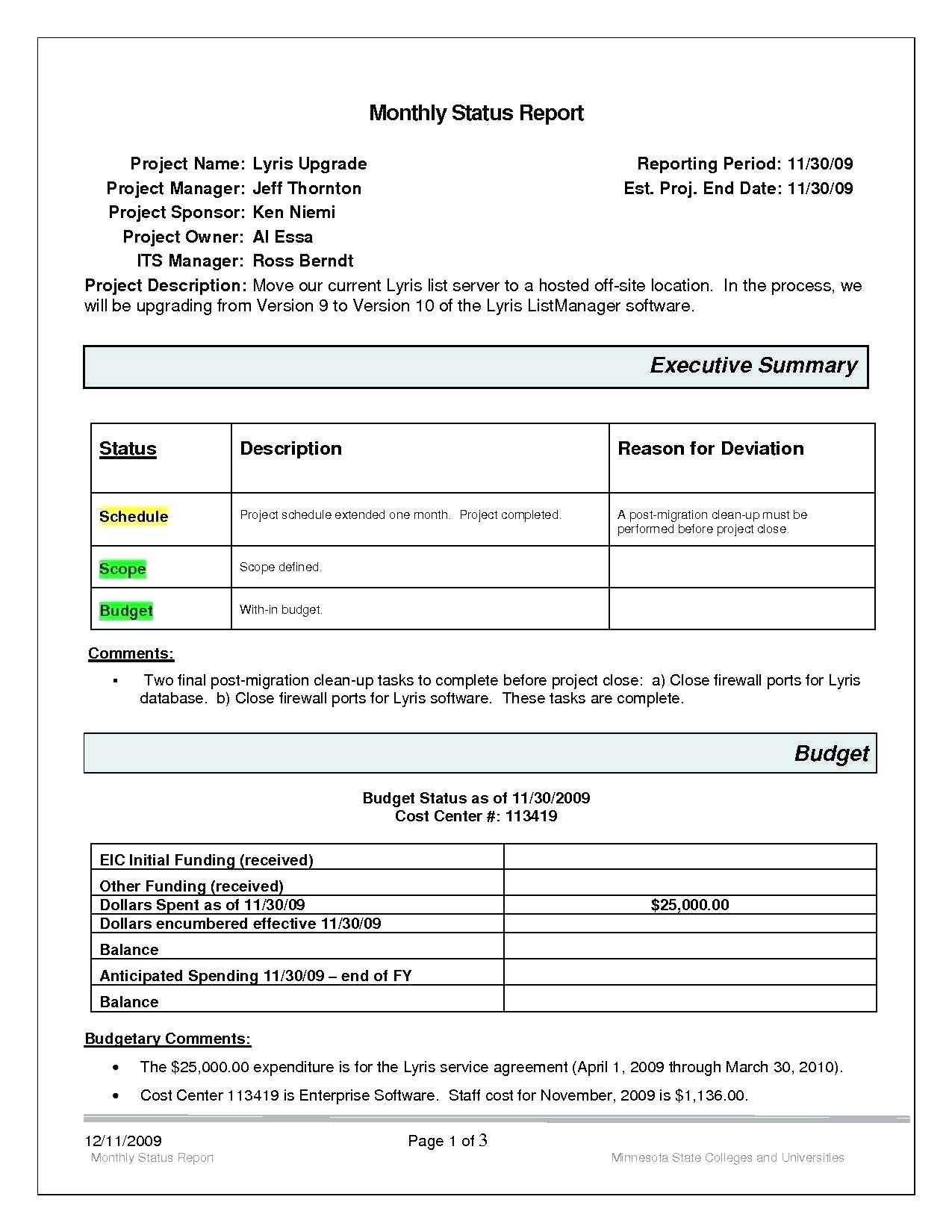Project Status Report Template Word 2010 – Zohre Within Monthly Status Report Template Project Management