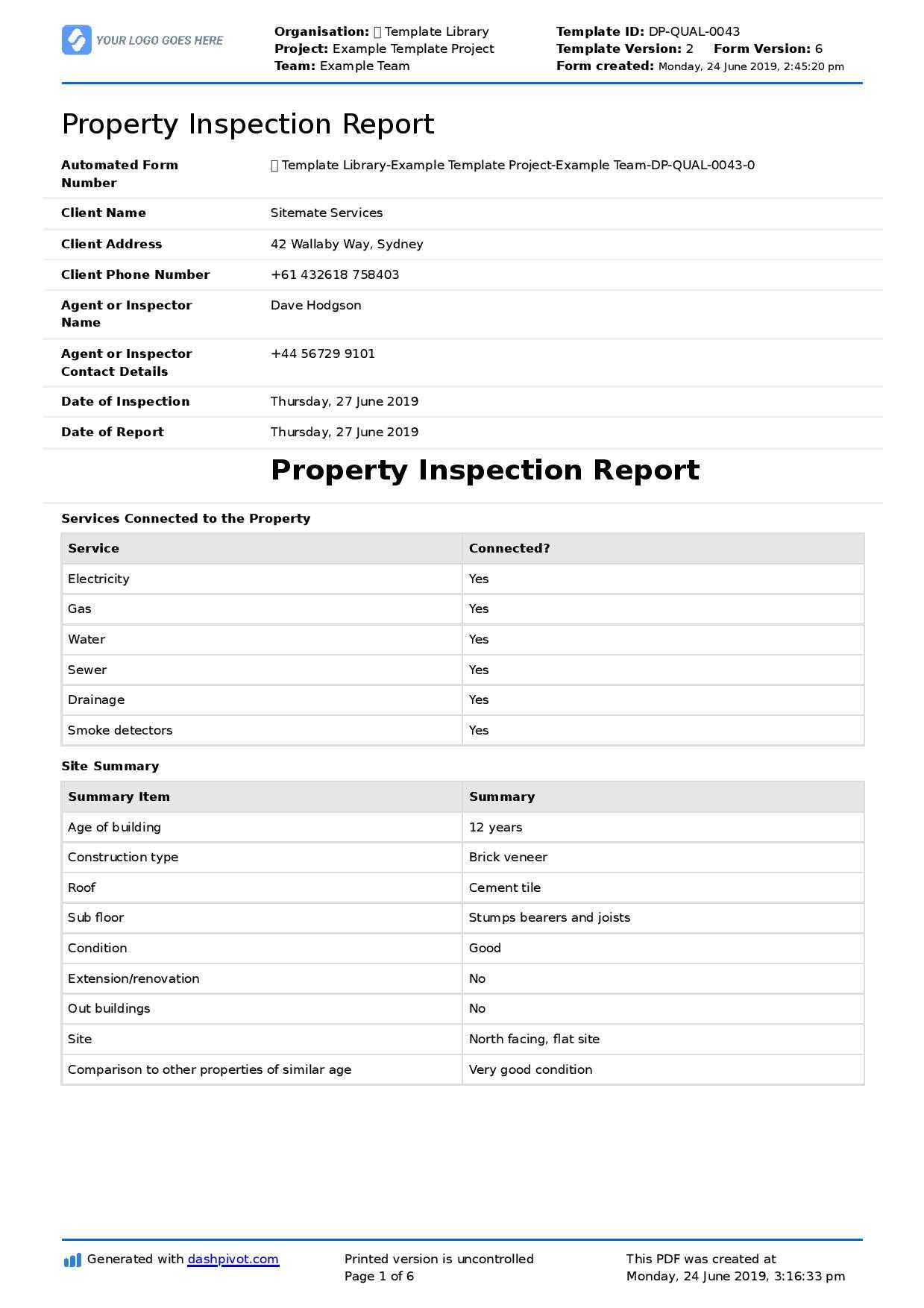 Property Inspection Report Template (Free And Customisable) Within Part Inspection Report Template