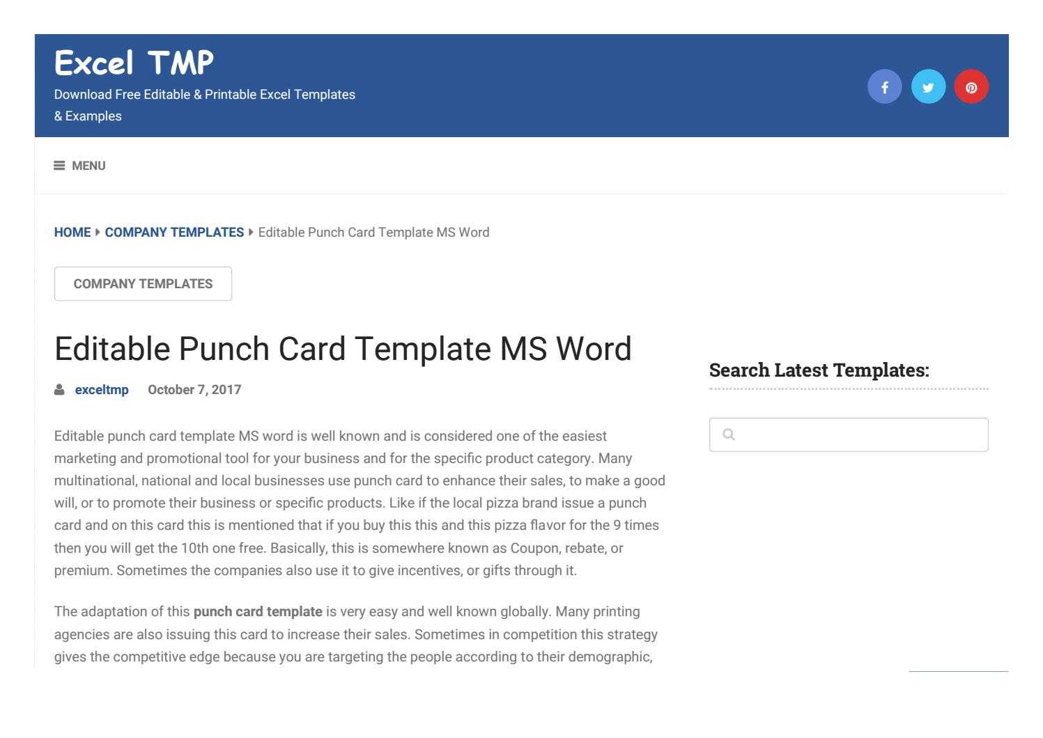 Punch Card Templateexcel Tmp – Issuu Intended For Product Line Card Template Word