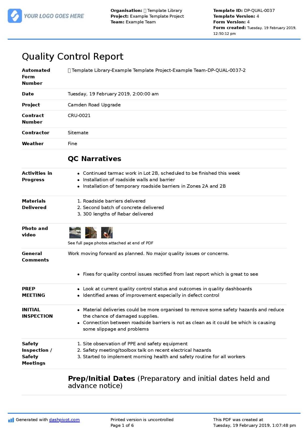 Qc Report Template (Better Format Than Excel) – Free To Use With Monthly Health And Safety Report Template