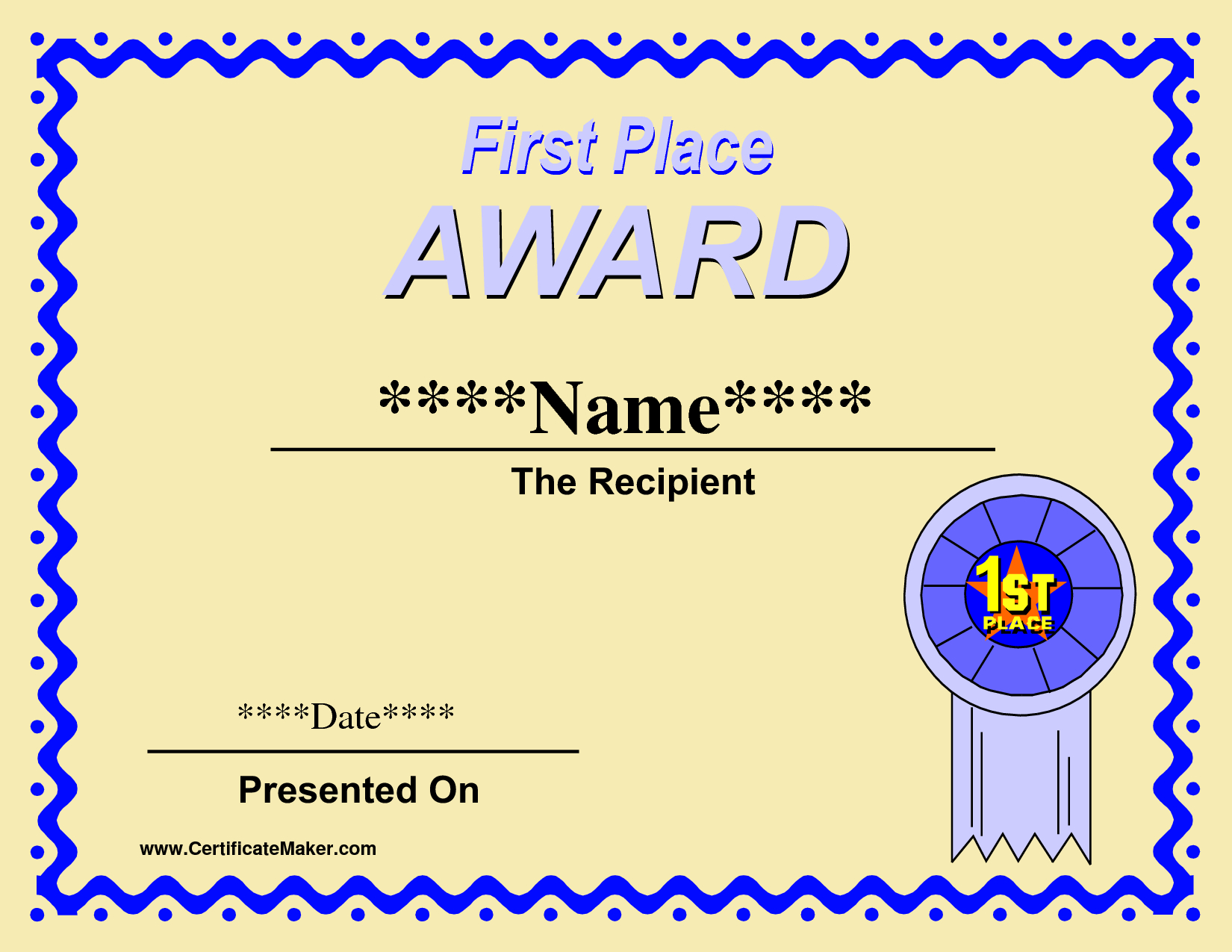 Qualified 1St Place Award Certificate Template With Yellow Regarding First Place Award Certificate Template