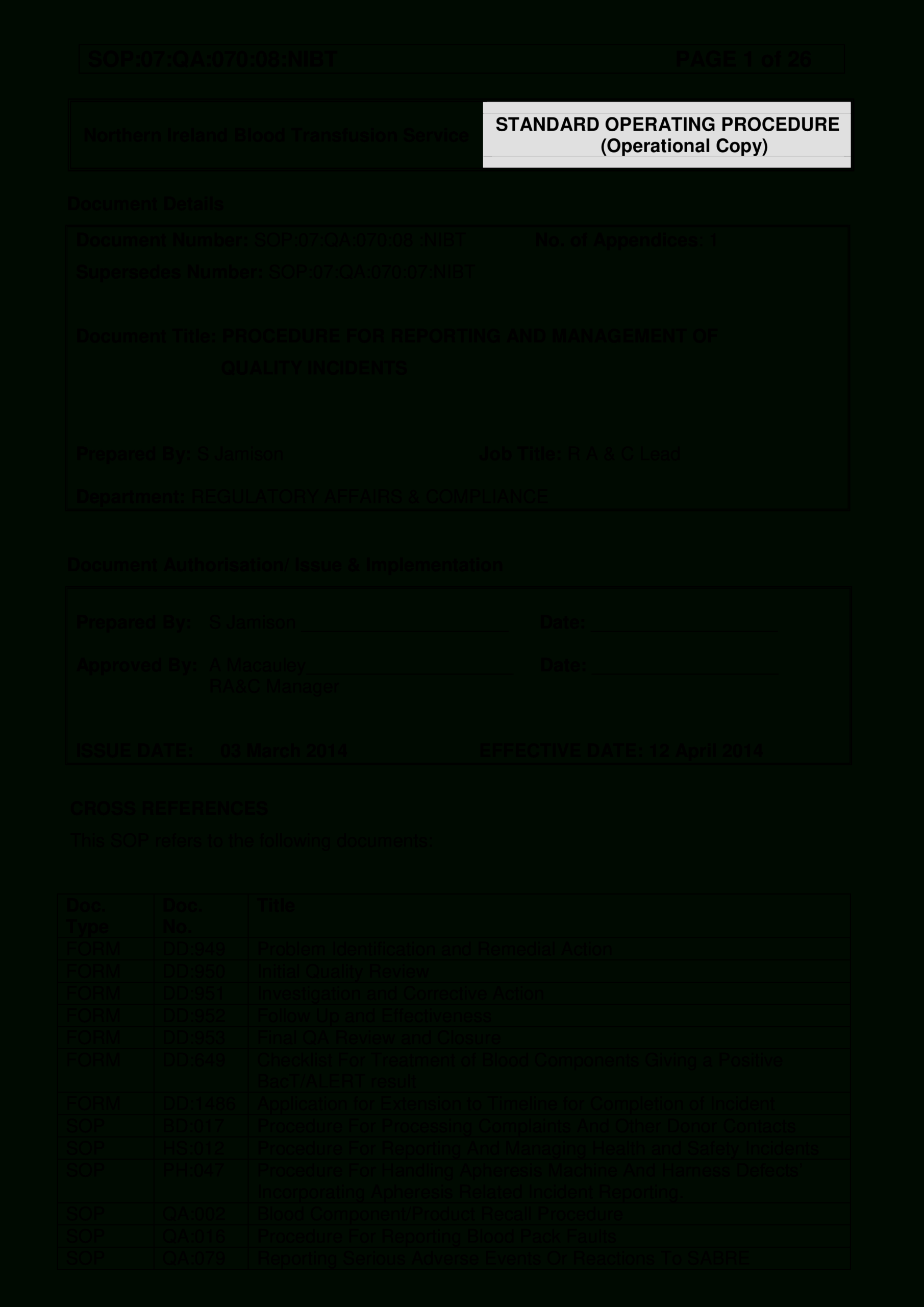 Quality Incident Report Format | Templates At Intended For Incident Report Form Template Doc