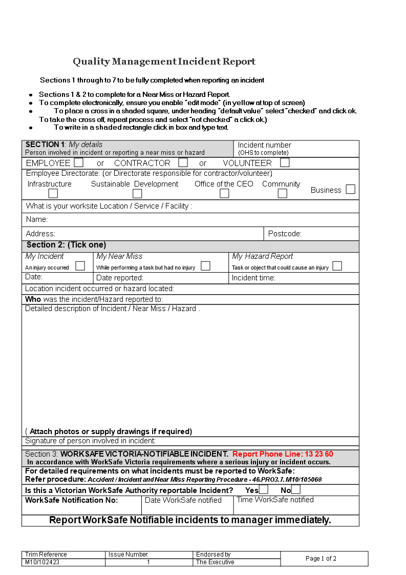 Quality Management Incident Report | Templates At With Ohs Incident Report Template Free