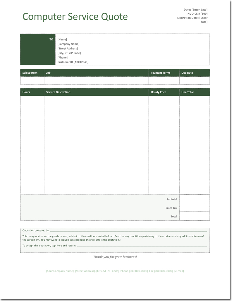 Quotation Templates – Download Free Quotes For Word, Excel For Hours Of Operation Template Microsoft Word