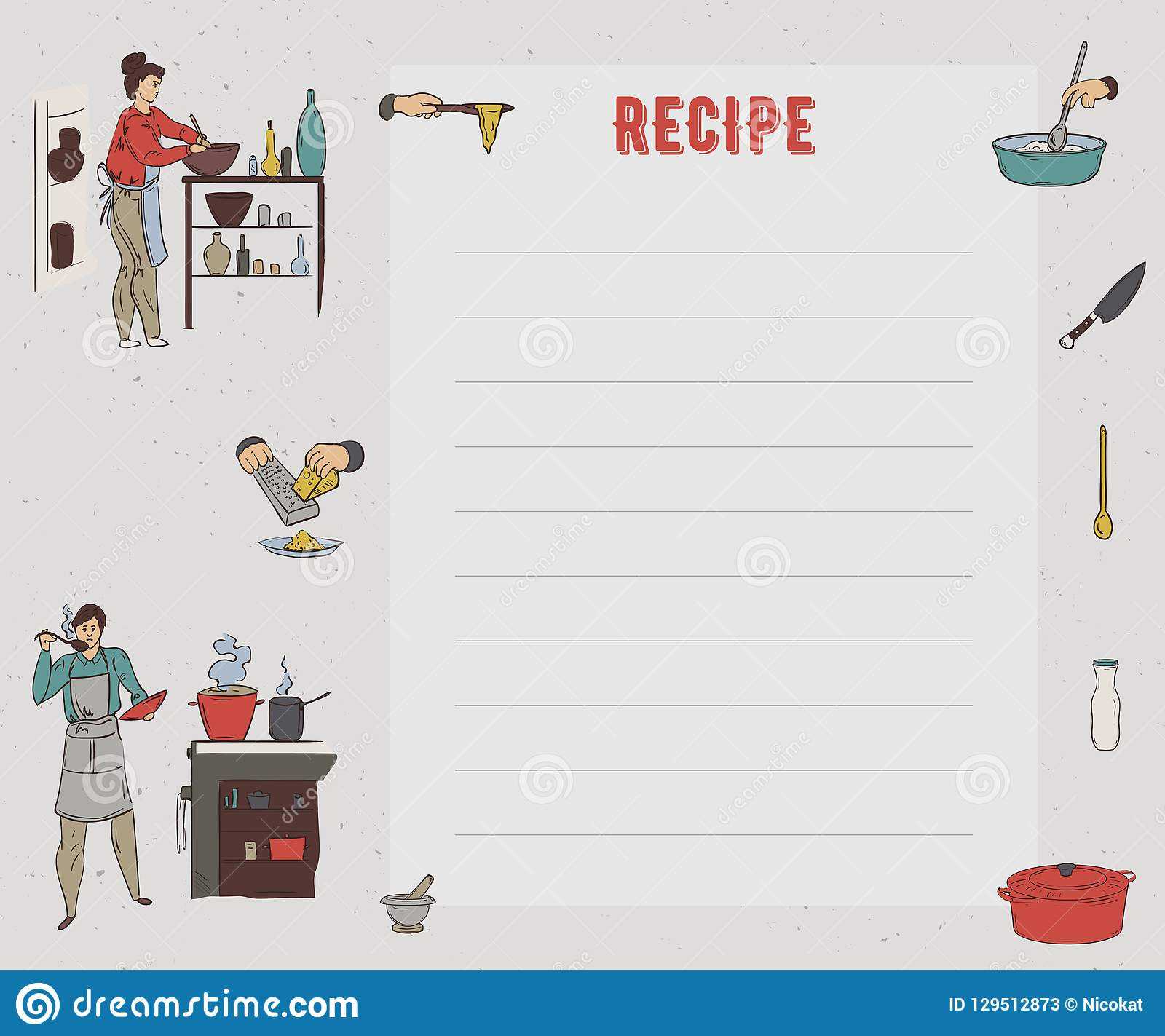 Recipe Card. Cookbook Page. Design Template With People Throughout Restaurant Recipe Card Template