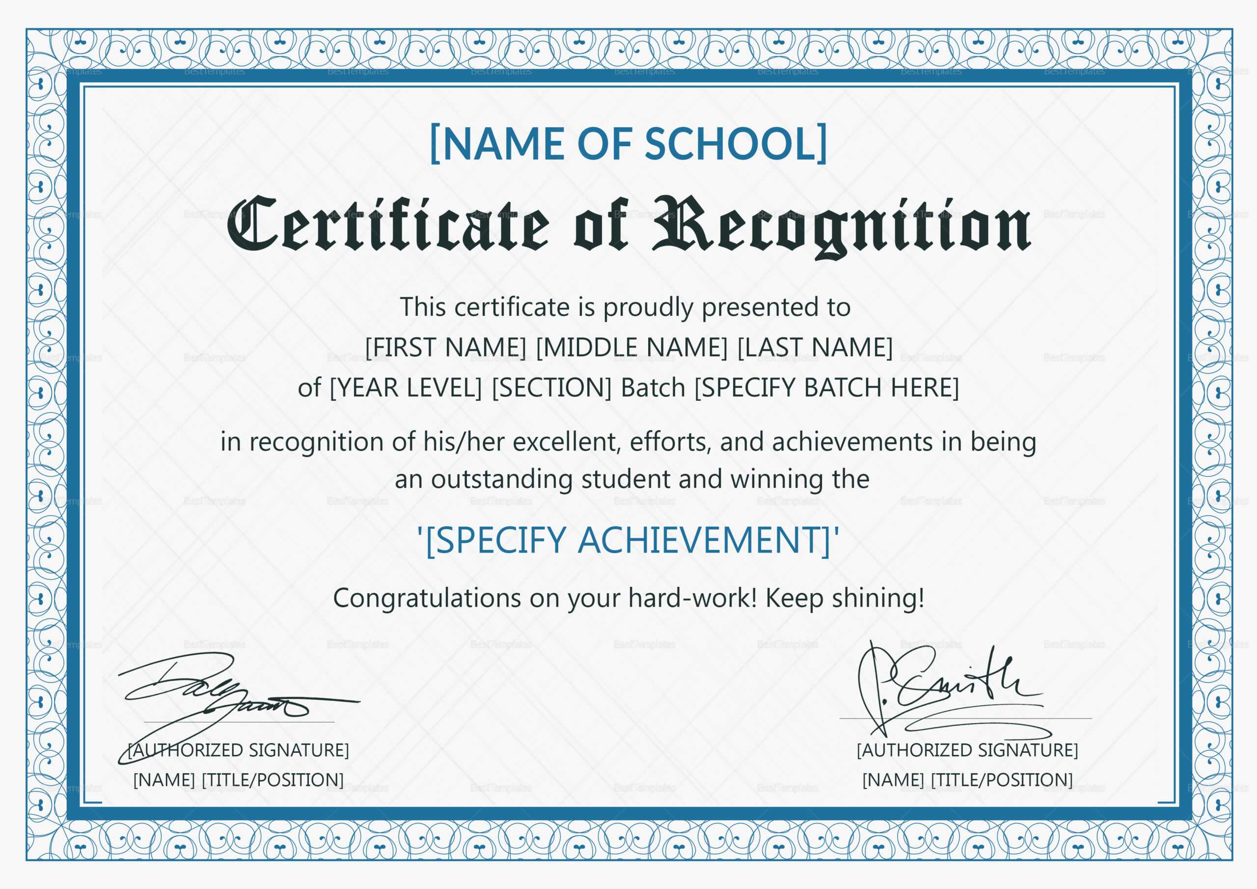 Recognition Certificate – Zohre.horizonconsulting.co In Template For Recognition Certificate