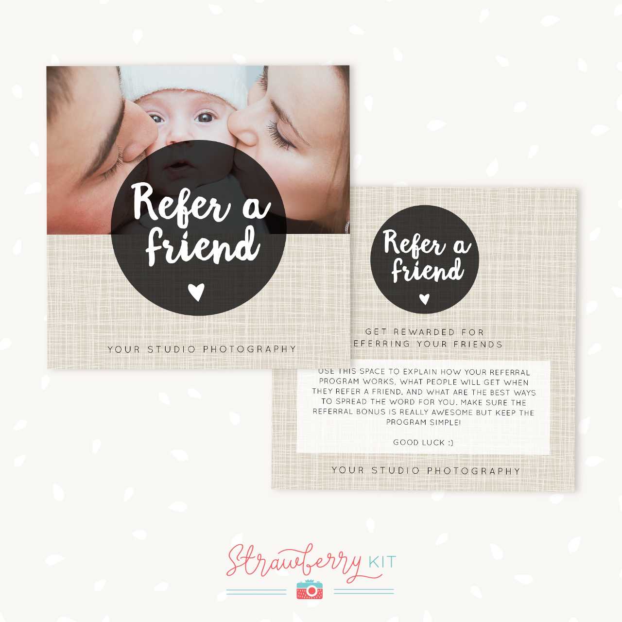 Referral Cards Photoshop Template – Strawberry Kit Within Photography Referral Card Templates