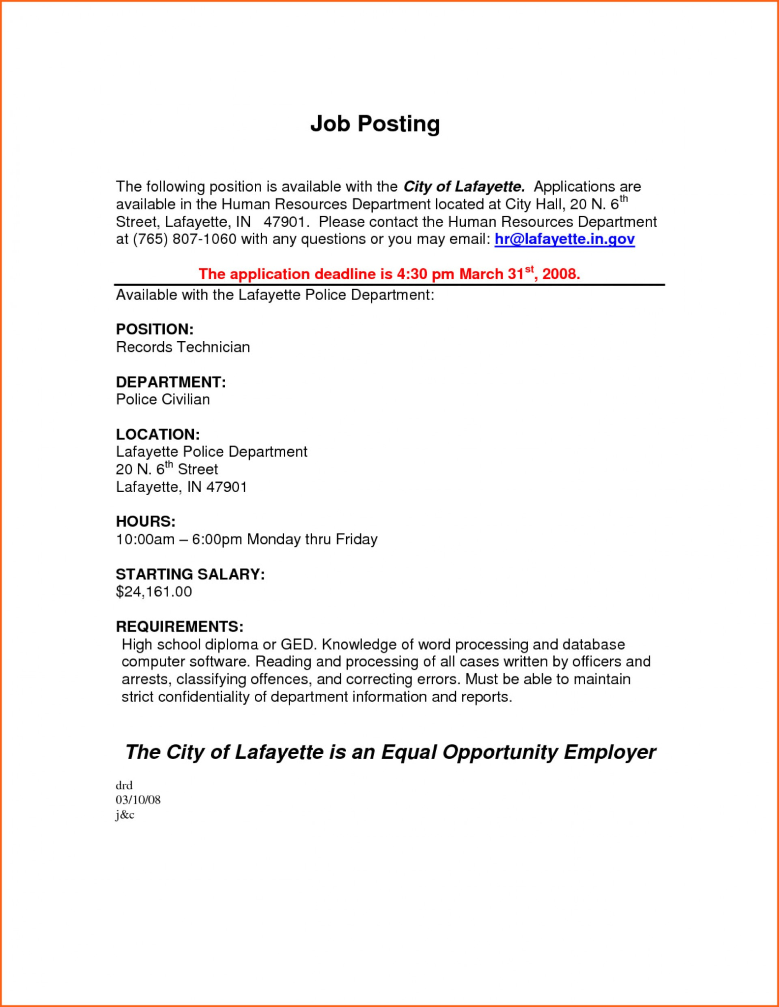 Internal Job Posting Template Word