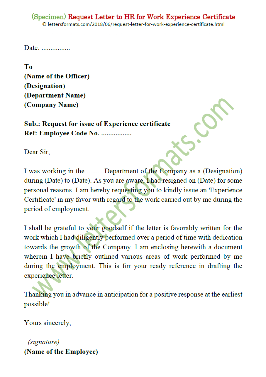 Request Letter To Boss/hr For Work Experience Letter/certificate For Template Of Experience Certificate