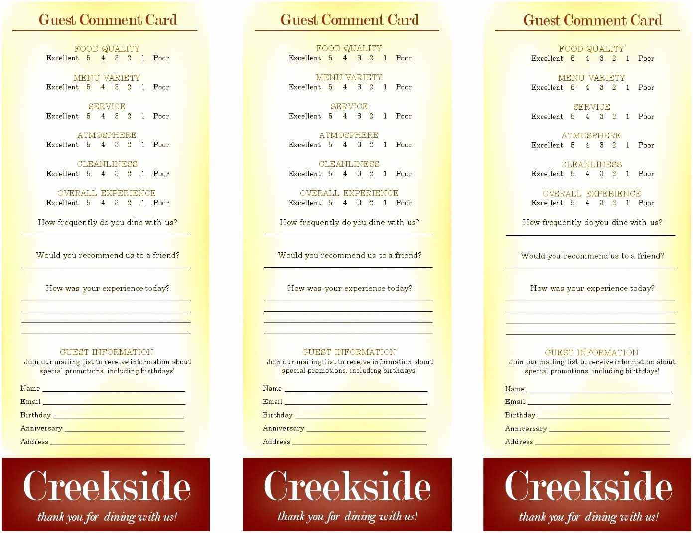 Restaurant Comment Cards Template – Zohre.horizonconsulting.co Regarding Restaurant Comment Card Template