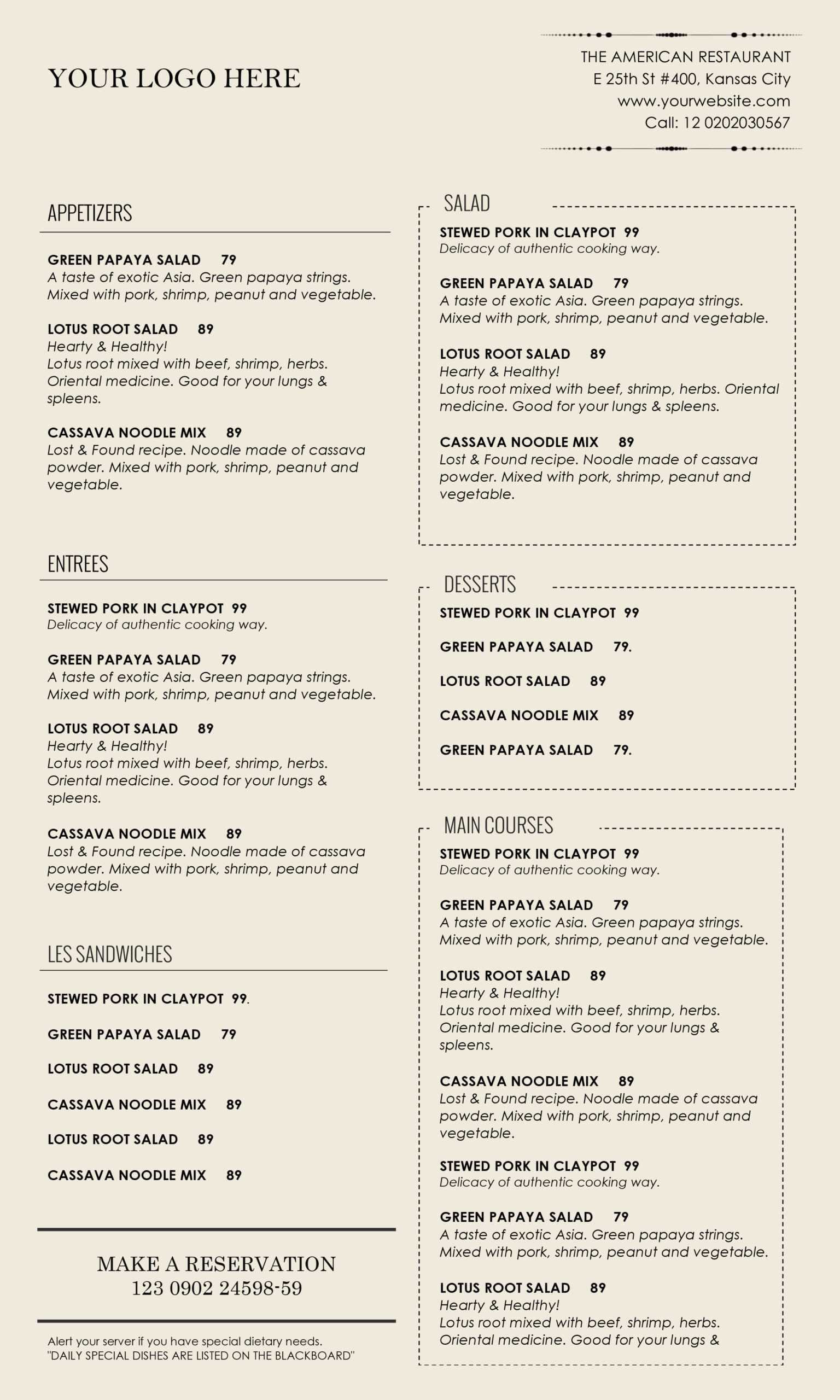 Restaurant Menu Template Word - Zohre.horizonconsulting.co Inside Free Cafe Menu Templates For Word