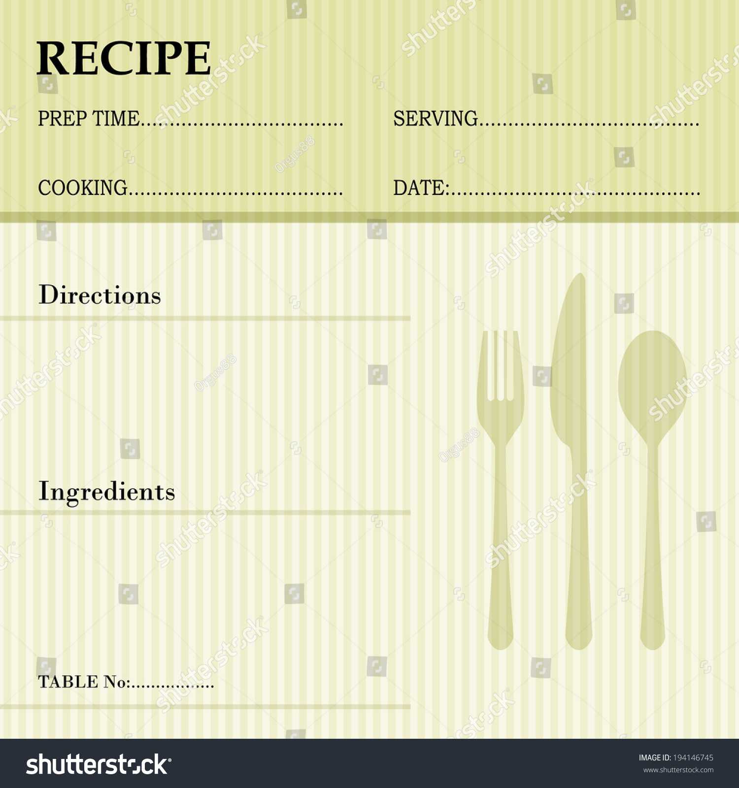 Restaurant Recipe Kitchen Note Template Menu Stock Vector Regarding Restaurant Recipe Card Template