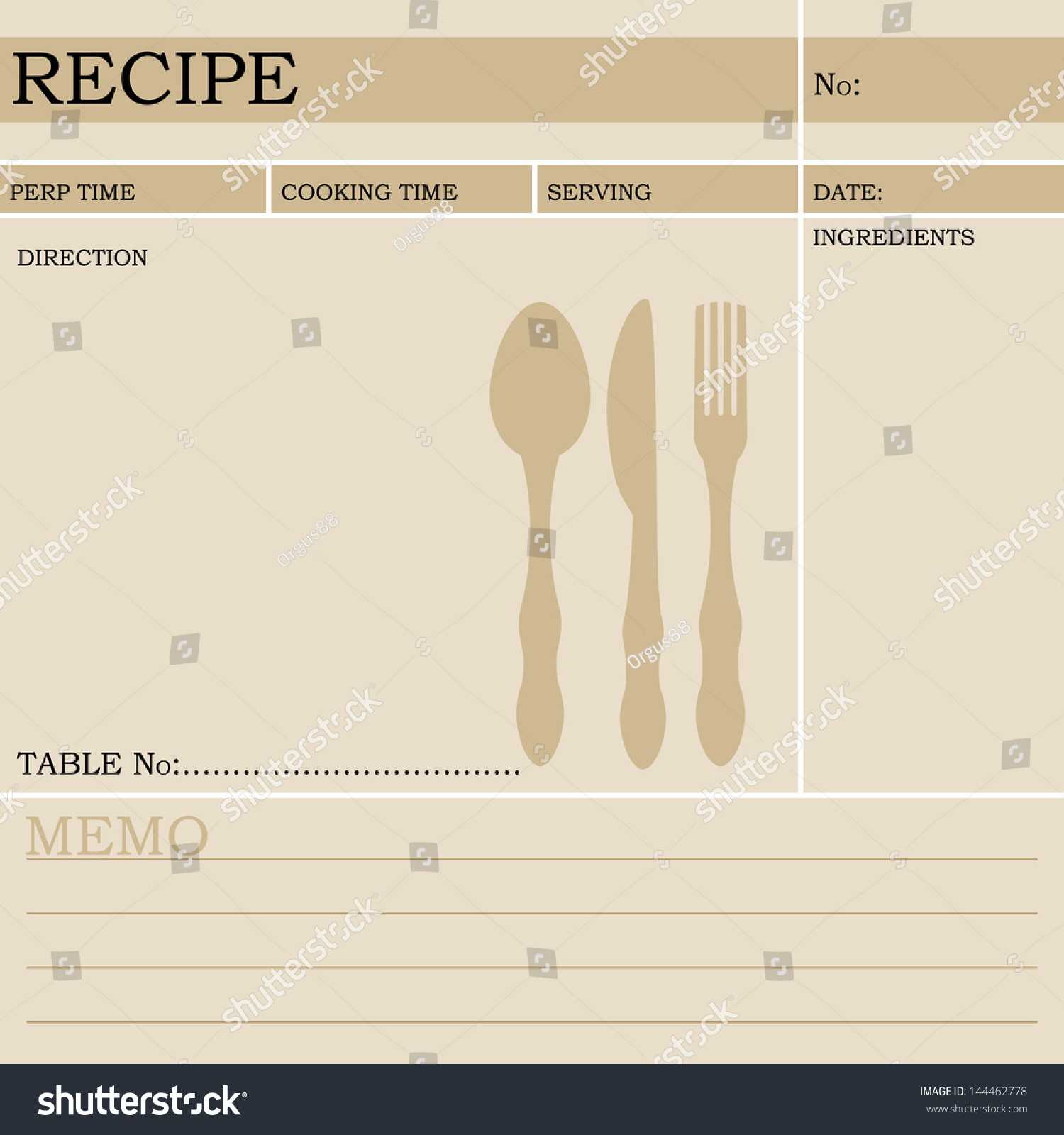 Restaurant Recipe Kitchen Note Template Menu Stock Vector Within Restaurant Recipe Card Template