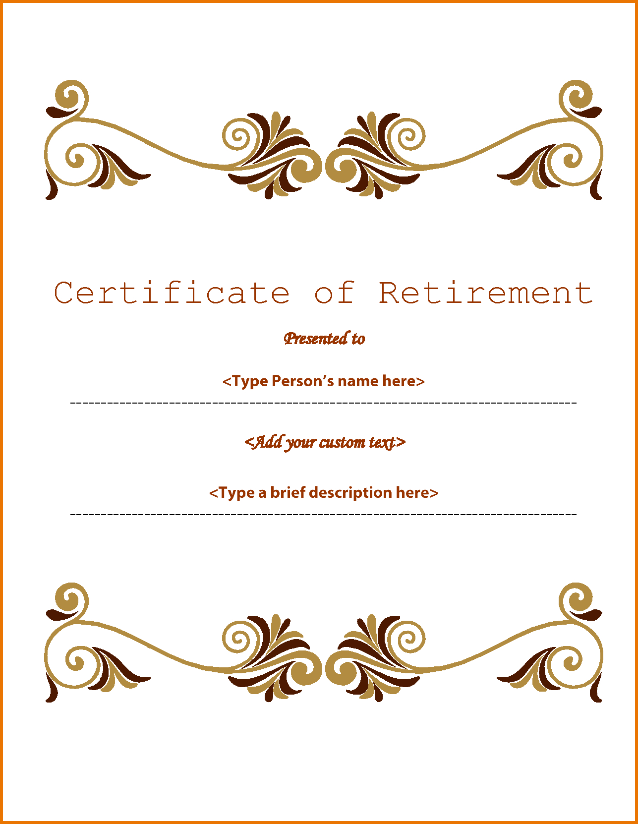 Retirement Certificate Template.65840807 | Scope Of Work For Retirement Certificate Template