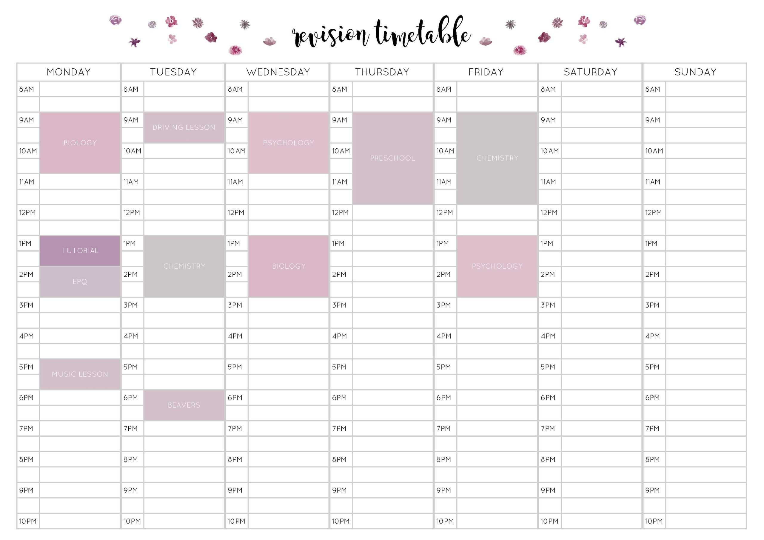 Revision Schedule Template – Zohre.horizonconsulting.co Pertaining To Blank Revision Timetable Template