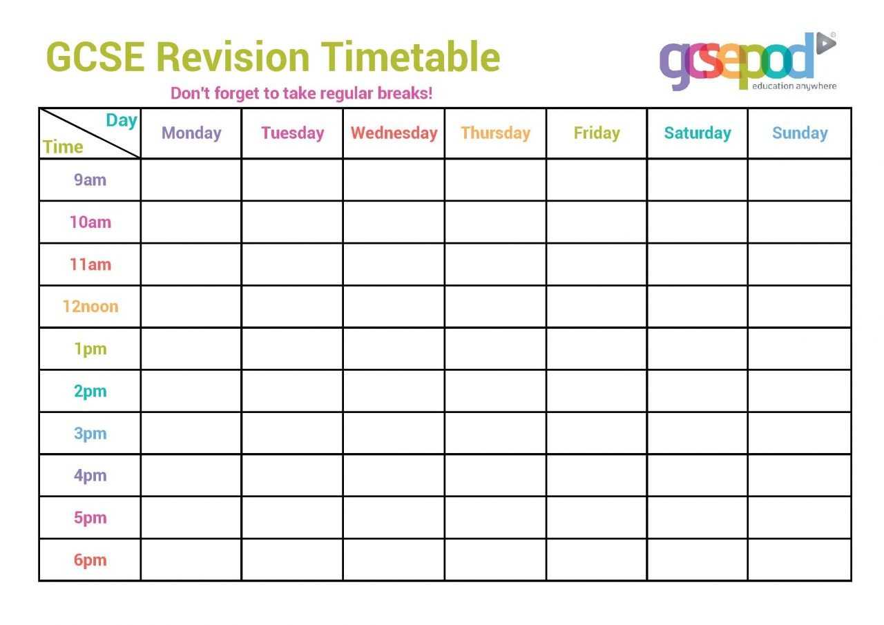 Revision Timetable Templates - Zohre.horizonconsulting.co Throughout Blank Revision Timetable Template