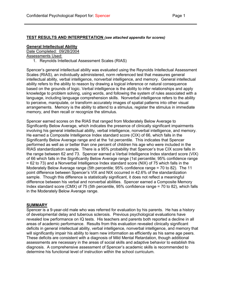 Rias Sample Report Pertaining To School Psychologist Report Template