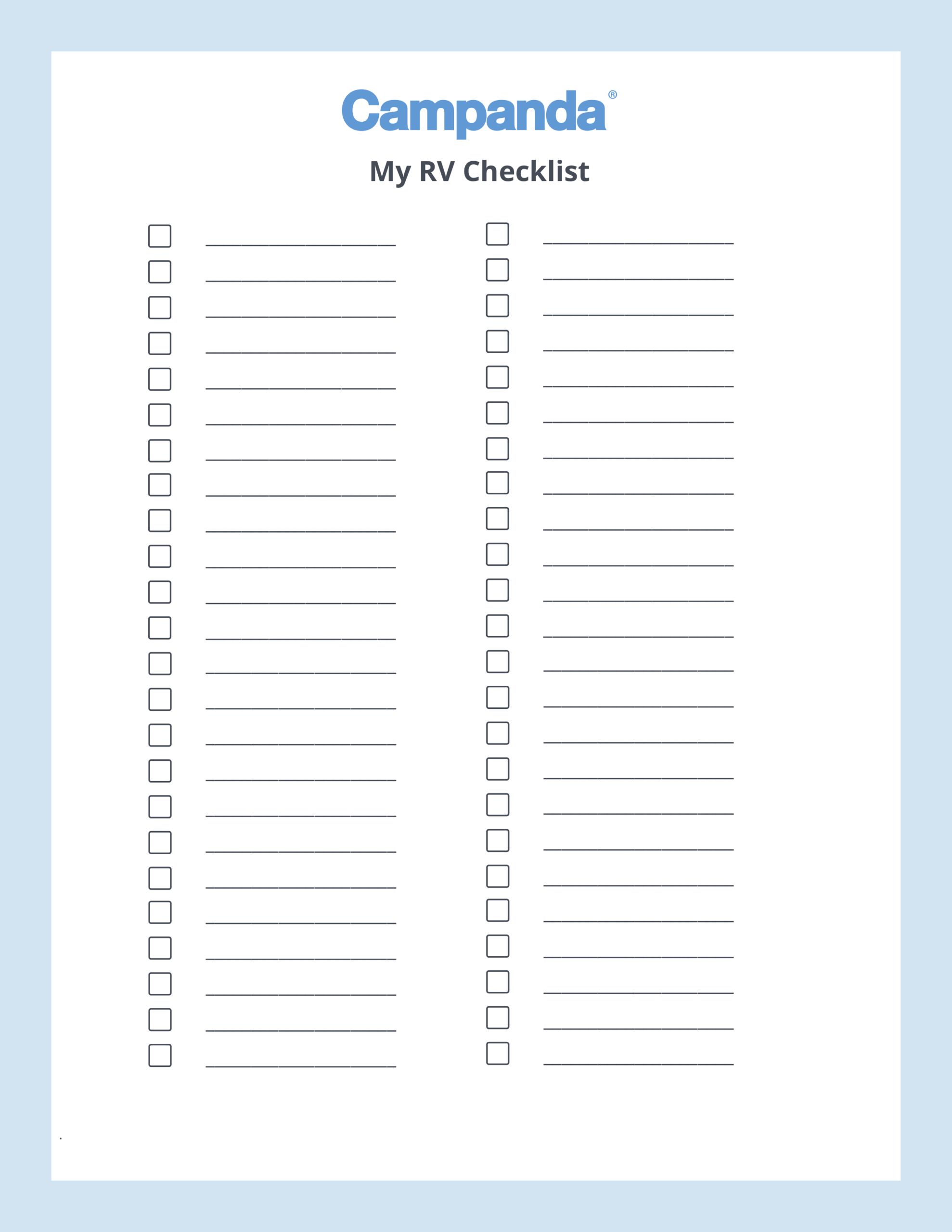 Rv Checklists: 6 Printable Packing Lists | Campanda Pertaining To Blank Packing List Template