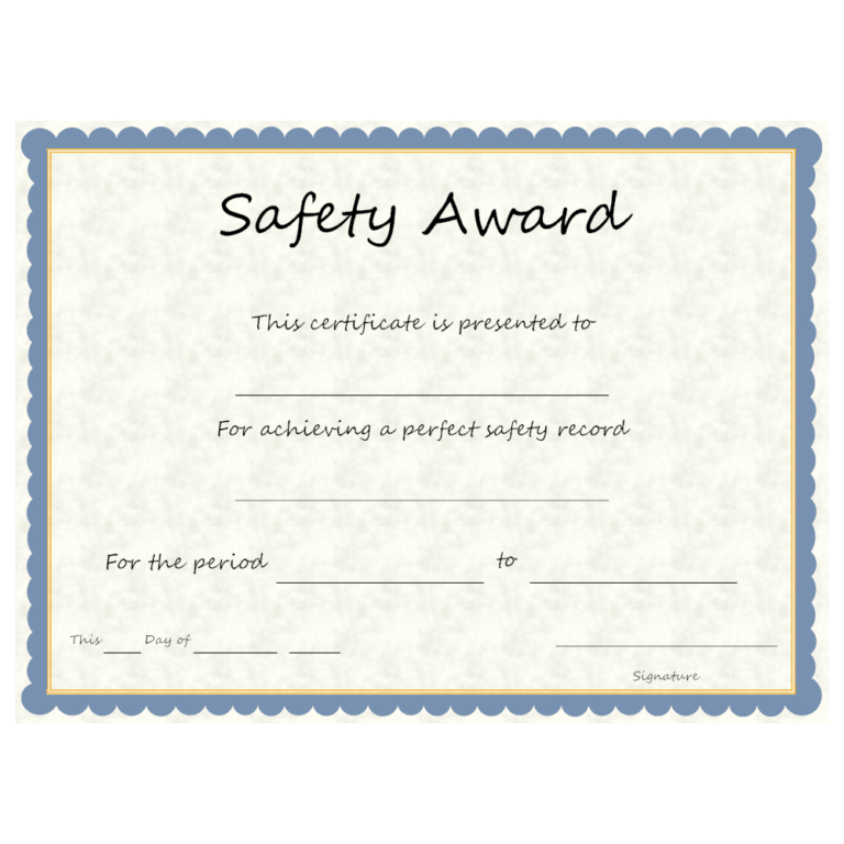 Safety Recognition Certificate Template