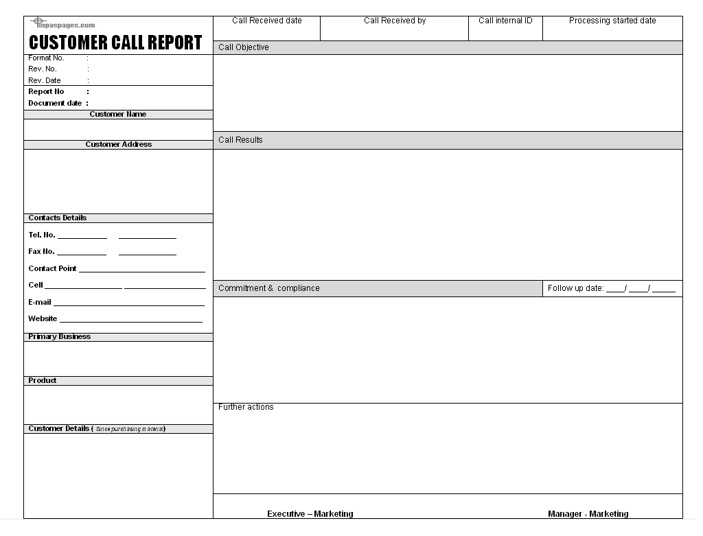 Sales Call Report Templates – Word Excel Fomats Throughout Customer Contact Report Template