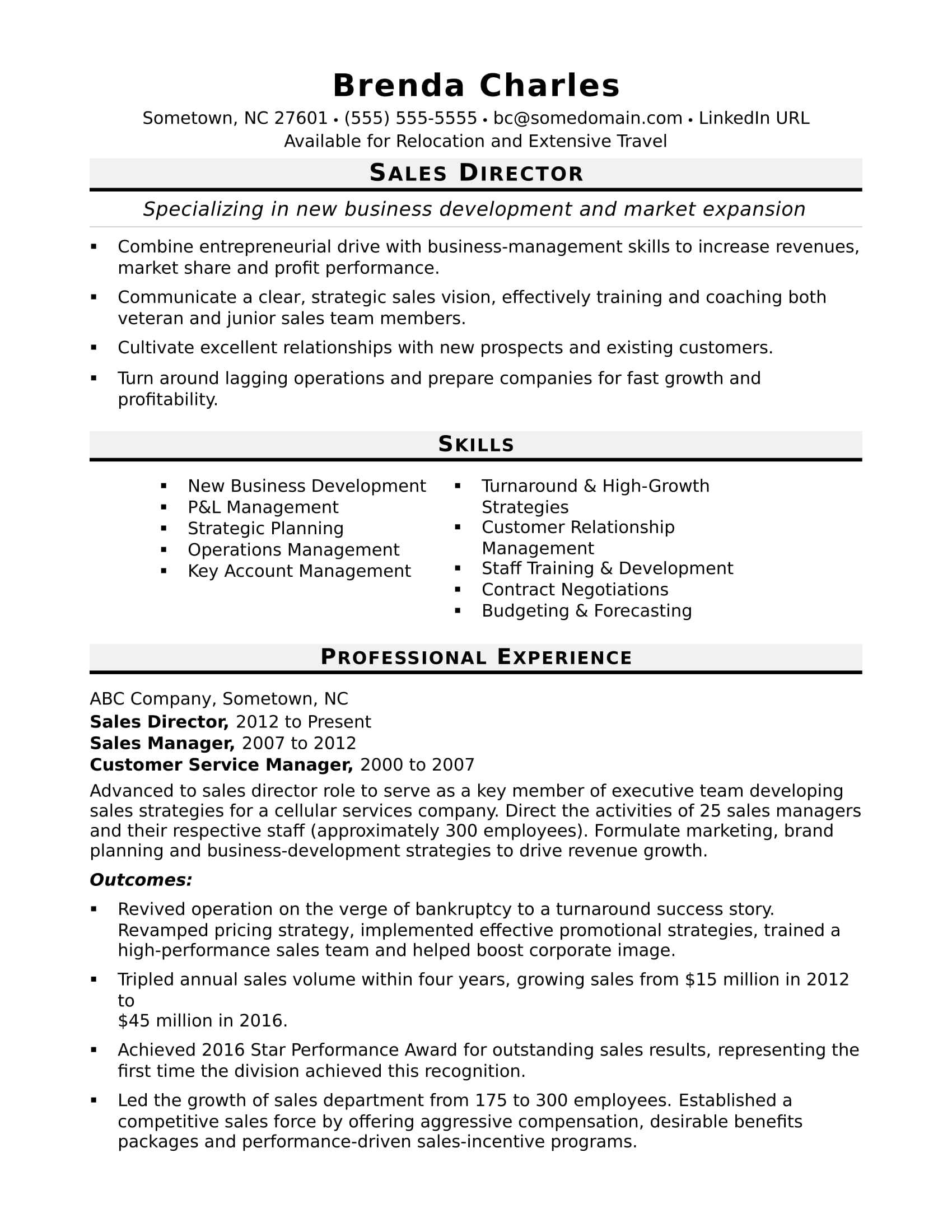 Sales Director Resume Sample | Monster With Strategic Management Report Template