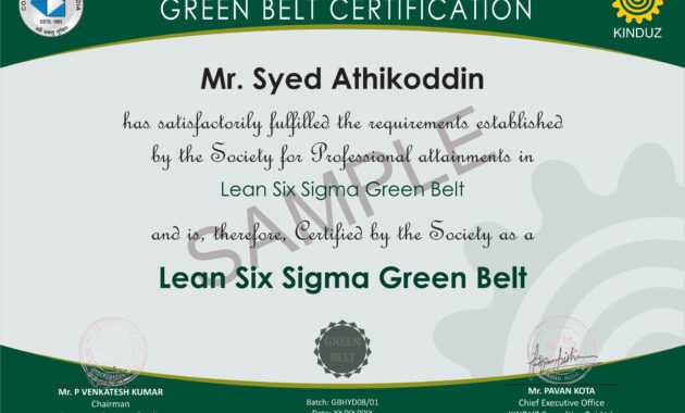 Sample Certificates - Lean Six Sigma India within Green Belt Certificate Template