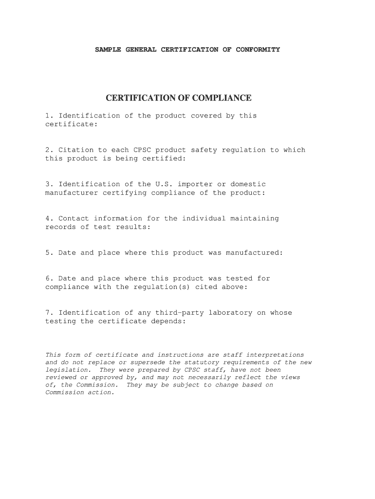 Sample Conformity – Fill Online, Printable, Fillable, Blank Pertaining To Certificate Of Conformity Template