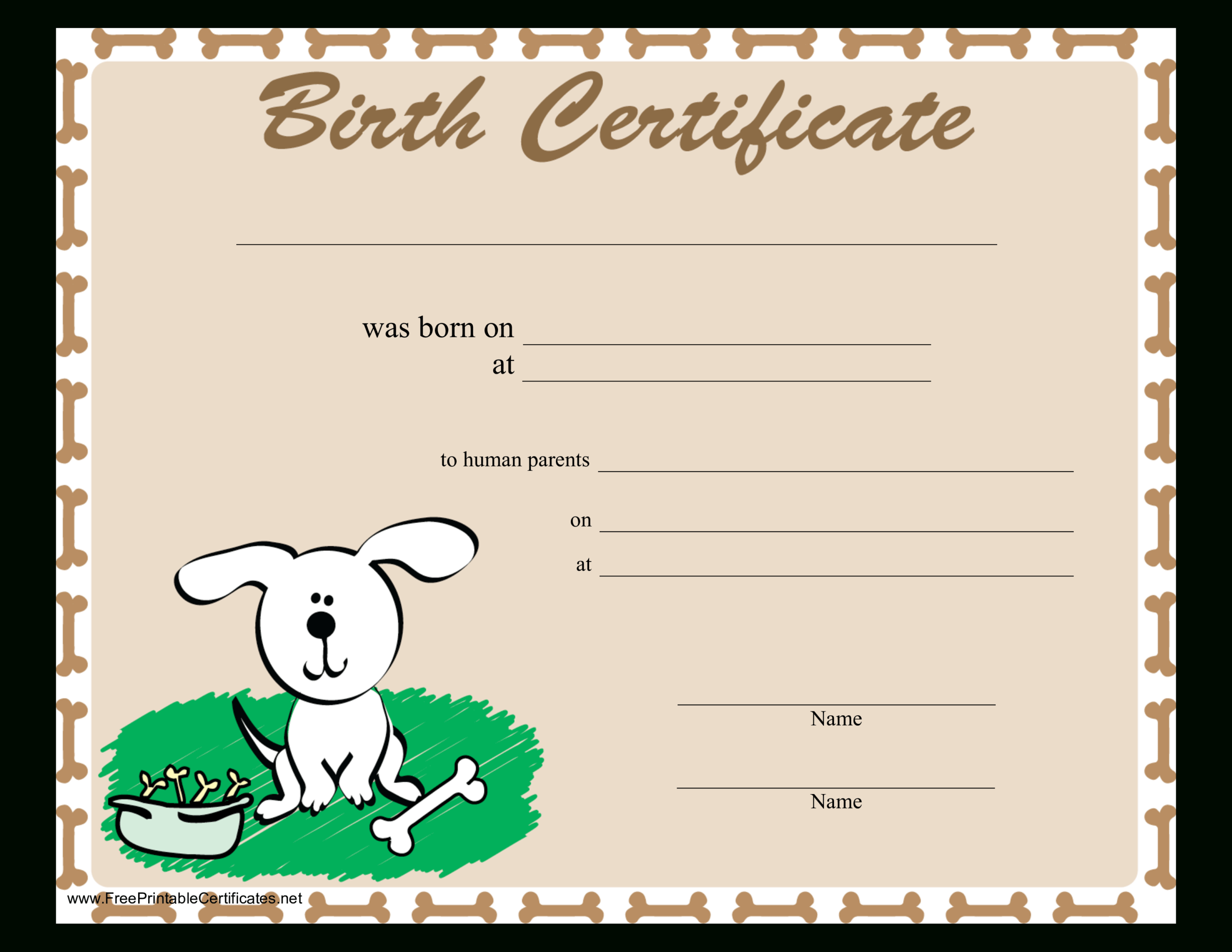 Sample Dog Birth Certificate | Templates At With Birth Certificate Templates For Word