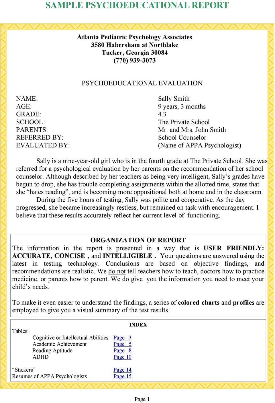 Sample Psychoeducational Report – Pdf Free Download Inside Psychoeducational Report Template