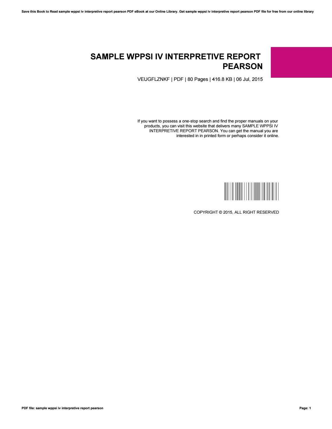 Sample Wppsi Iv Interpretive Report Pearson For Wppsi Iv Report Template