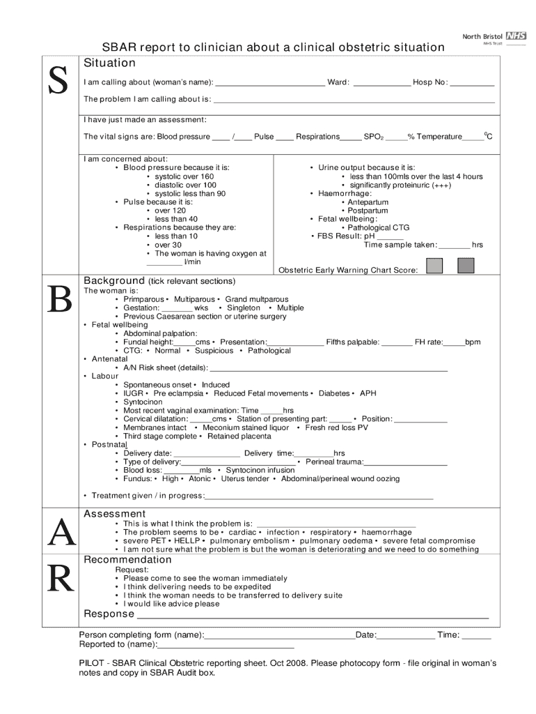 Sbar Template – Fill Online, Printable, Fillable, Blank Intended For Sbar Template Word