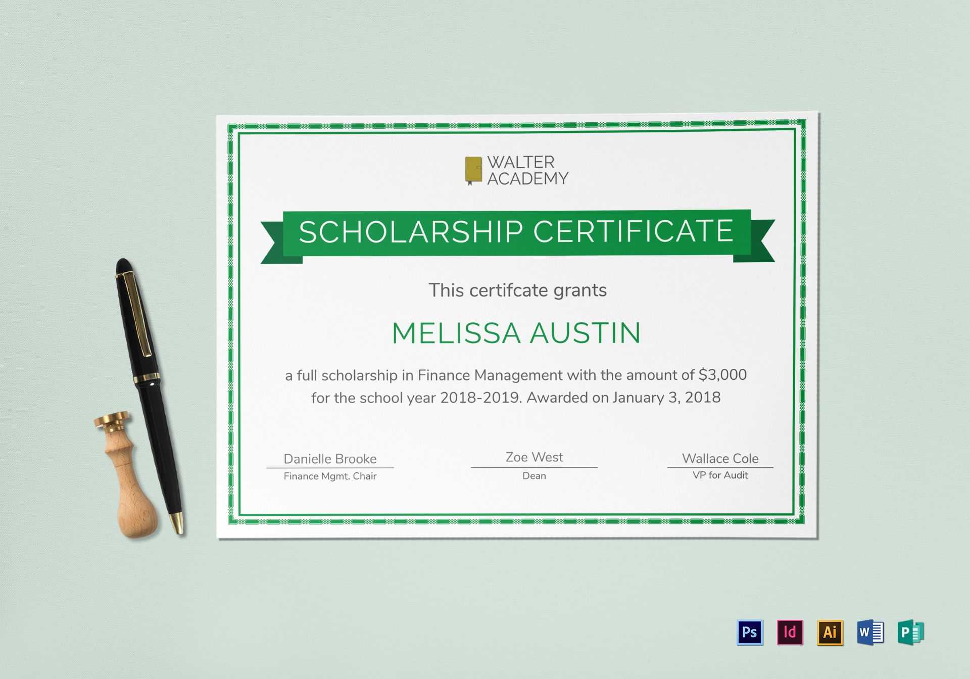 Scholarship Certificate Template Throughout Scholarship Certificate Template