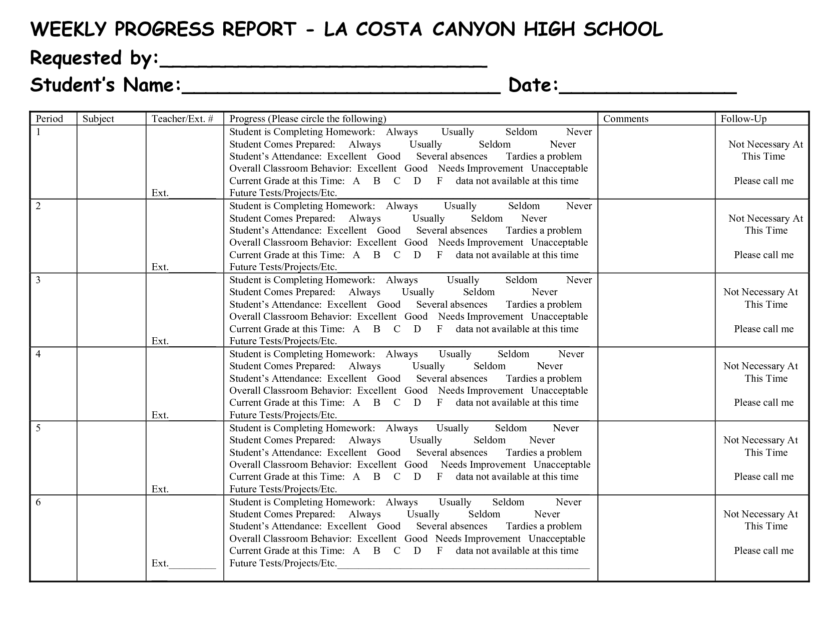 School Progress Report Templates – Loran Regarding High School Progress Report Template