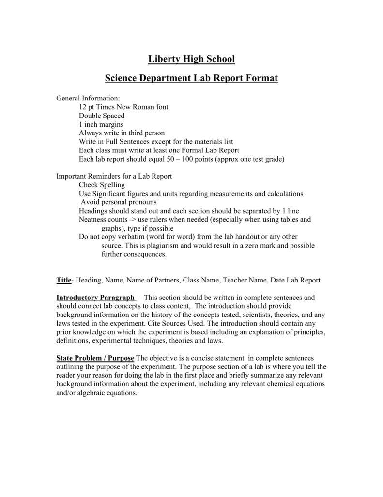 Science Department Lab Report Format Throughout Science Experiment Report Template