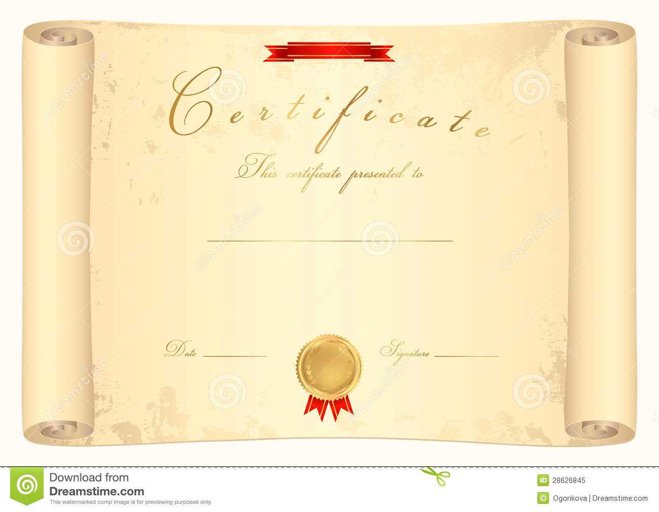 Scroll Certificate Stock Vector. Illustration Of Award Regarding Scroll Certificate Templates