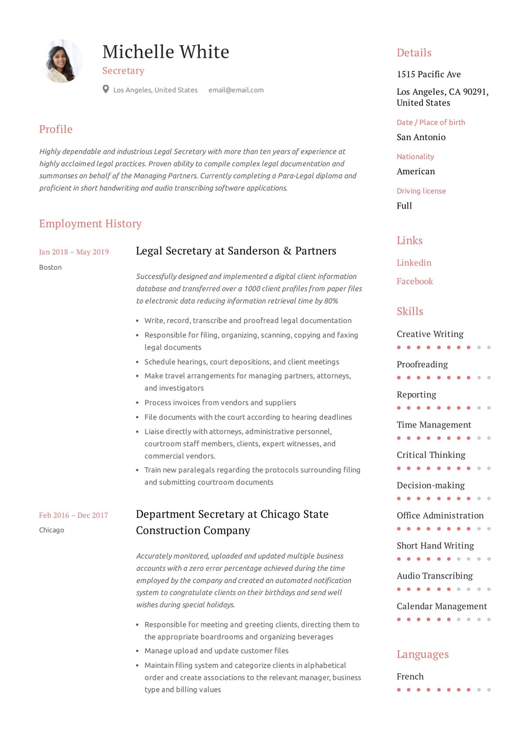Secretary Resume & Writing Guide | +12 Template Samples | Pdf | For Corporate Secretary Certificate Template