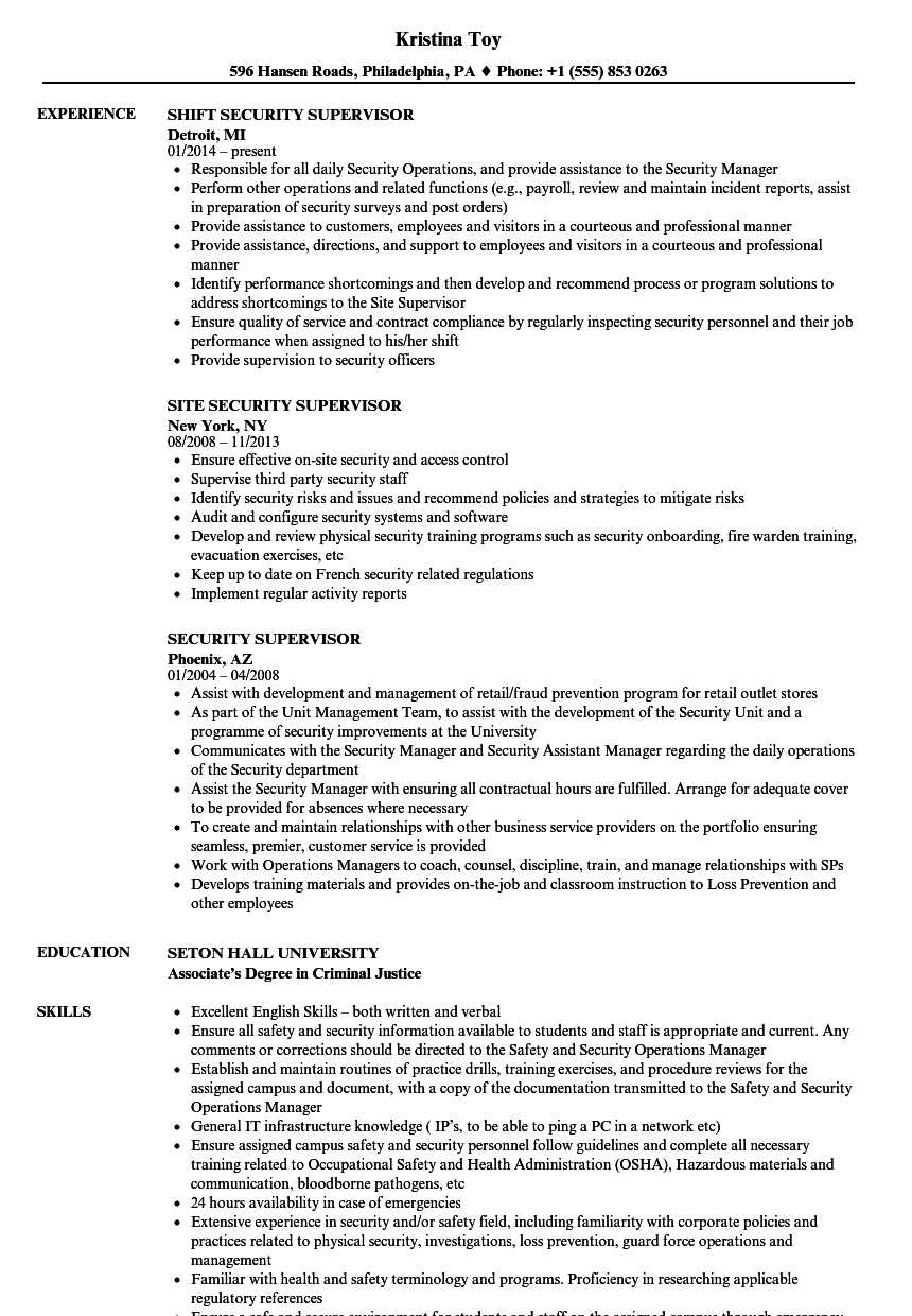 Security Supervisor Resume Samples | Velvet Jobs With Physical Security Report Template